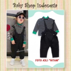 large setelan overall salur hitam